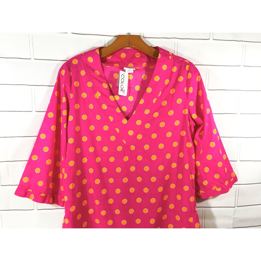 All For Color Polka Dot Tunic Dress Shirt Blouse - Picture 2 of 5